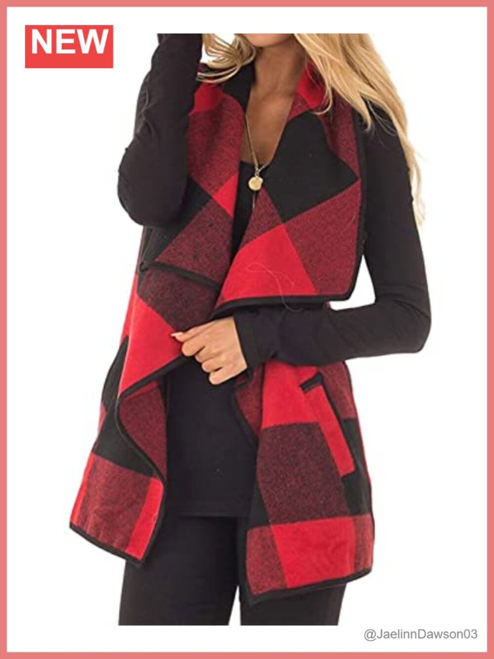 Plaid Vest Sleeveless Shirt Jacket with Pockets Button Down - Women's